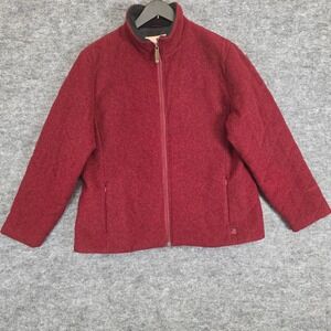 Woolrich Jacket Womens Large Ruby Red‎ 100% Wool Quilted Lined Pockets Casual